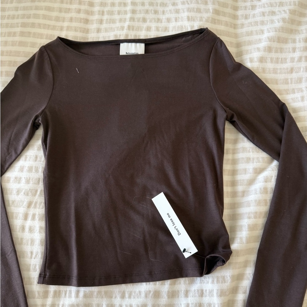 Reformation Chocolate Brown Boatneck Long-Sleeve Top - Picture 2 of 3